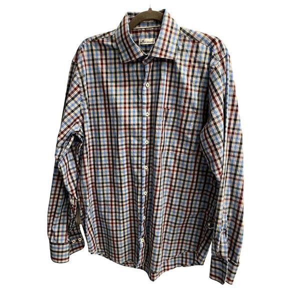 Peter Millar Gray and Blue Plaid Checkered Button-Up Long Sleeve Size Large L - Picture 1 of 7